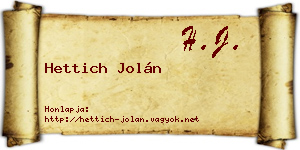 Hettich Jolán névjegykártya